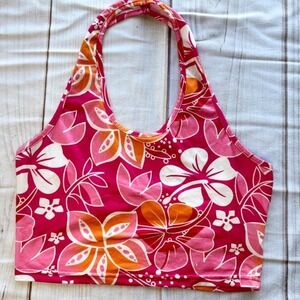 SHEIN Pink Orange‎ Hibiscus Floral Halter Crop Top Sleeveless Summer Small